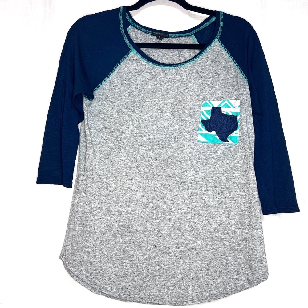 Baseball Embroidered Texas Front Pocket 3/4 Sleeve Shirt